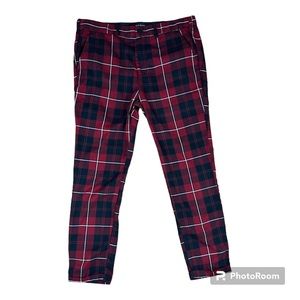 Pacsun Men's Tapered Pants 36 Red Black White Tartan Plaid Cuffed Ankle